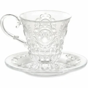Coppia Di Tazzine Plexiglass Trasparente Con Piattino Baroque&Rock Baci Milano