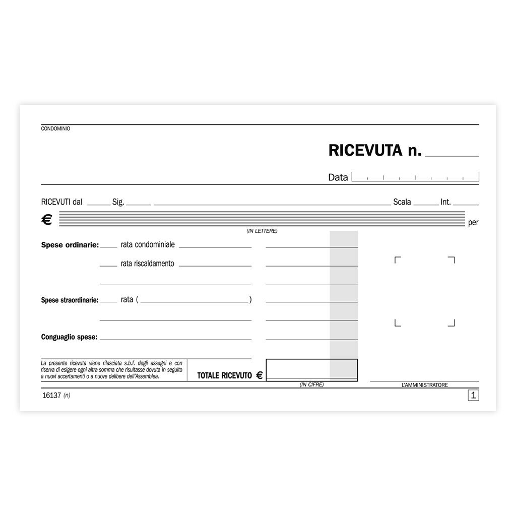 Blocco Data Ufficio ricevute di condominio: 50 fogli, in duplice copia, autoricalcante, 10 X 16.8 cm