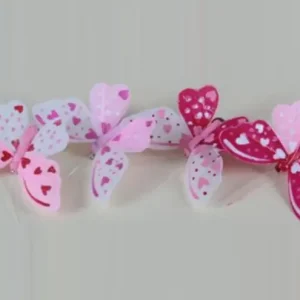 Serie 12 farfalle in piuma bicolore con clip 4 colori assortiti con cuori