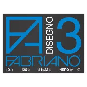 Album da disegno Fabriano F3: 24 X 33 cm, 10 fogli, 125 g/mq, nero, ruvida, cf. da 10 pz.