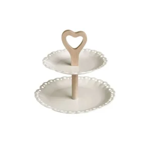 ALZATA TRAFORATA IN PORCELLANA BIANCA e BAMBOO NATURALE