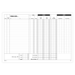 Blocco Data Ufficio prima nota cassa (entrate – uscite – partite f/cassa con conti da addebitare/accreditare): 50 fogli, in duplice copia, autoricalcante, 21.5 X 29.7 cm