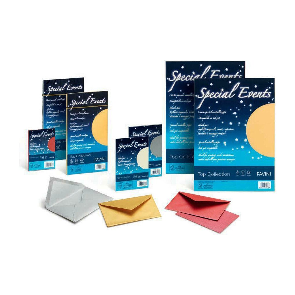 Buste Favini Special Events Majestic: 170 X 170 mm, 120 g/mq, crema 06, liscia, 10 u.