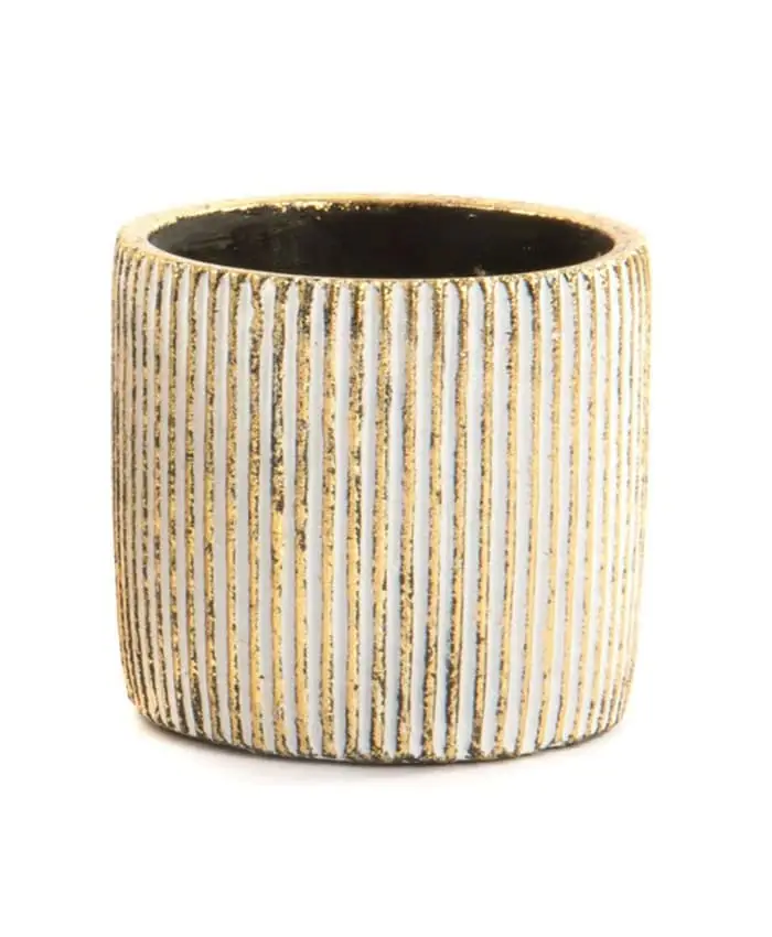 Porta vaso cemento forma cilindro decoro colori oro nero cm 12 h12