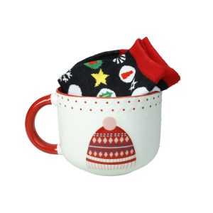 TAZZA COLAZIONE CAPPELLO NEW BONE CHINA con CALZINI in COTONE