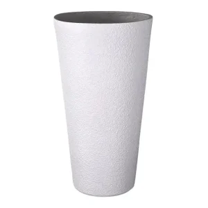 Vasi arredo fiberclay forma conica colore bianco bucciato alti 65 cm