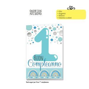 Biglietto aug. Cromo: compleanno 1 anno, blu