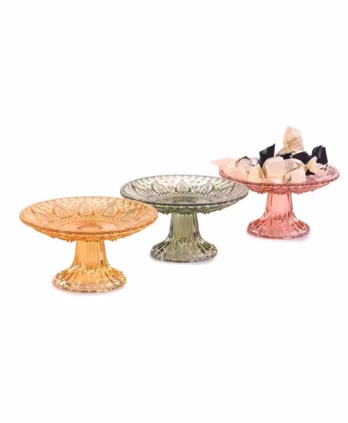 Alzatina Vetro con decori diametro 15 alta 10 cm – 3 mix color