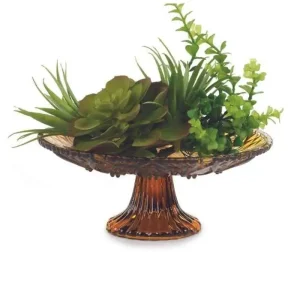 Alzatina di Vetro con decori diametro 25 alta 13 cm – Ambra Scuro