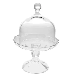 Alzatina in vetro con merletti e cupola diametro 16 cm