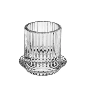 Porta tealight cilndro vetro decoro righe con base cm 8 h7