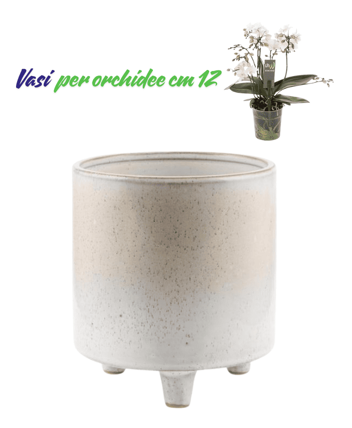 Vasi per orchidee forma cilidro con piedini colore avorio puntinato - immagine 2