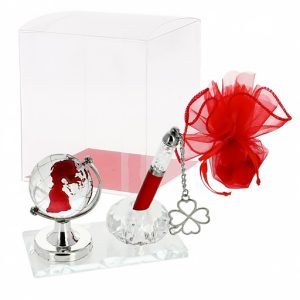 PORTAPENNA CRISTALLO  CON MAPPAMONDO