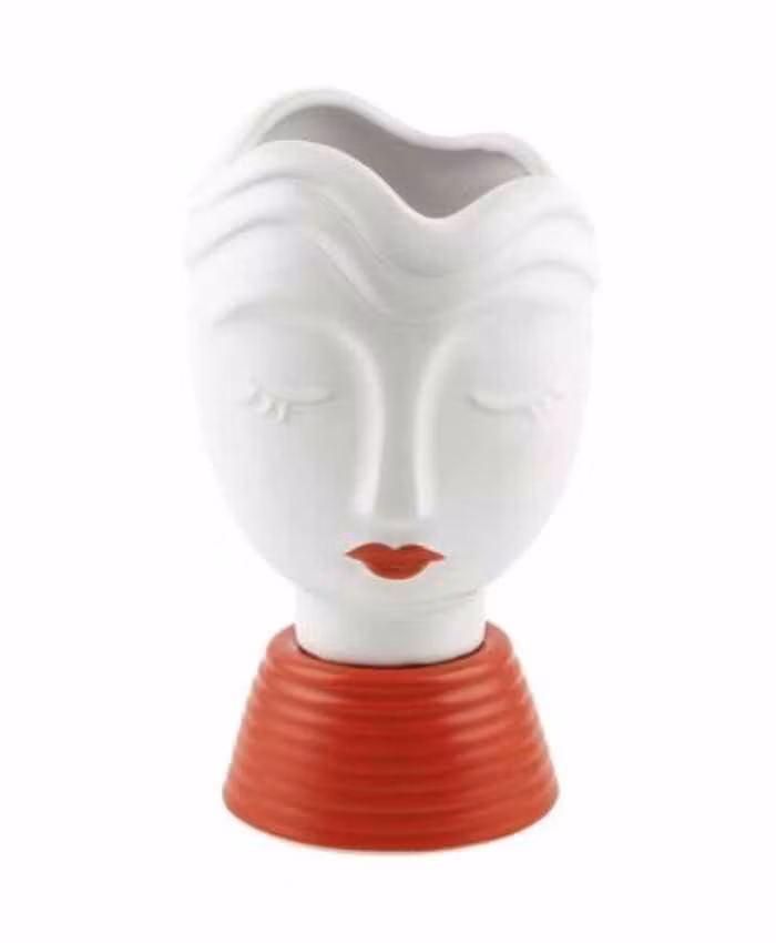 Busto ragazza in ceramica con rossetto in tono colore alto 24 cm-Rosso