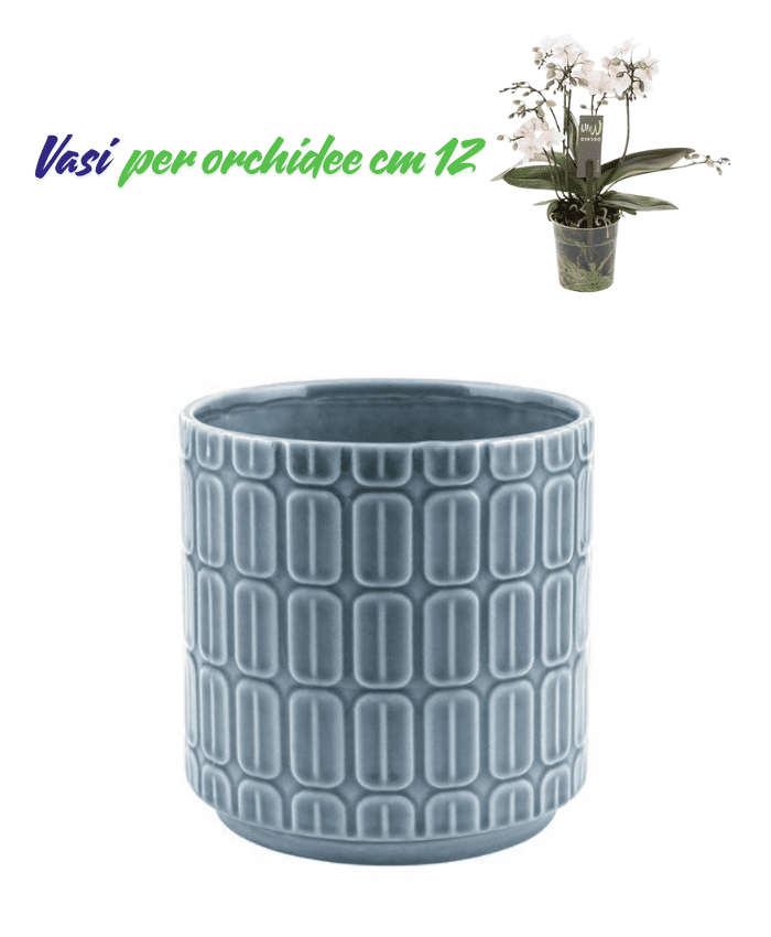 Vaso per orchidee con decori rettangolari in rilievo colore blu - immagine 2