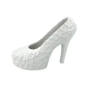 Vasetto ceramica a forma di scarpa tacco 12 (Bianco satinato)