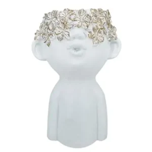 Testa portafiori viso bimbo foglie oro con busto h25 cm