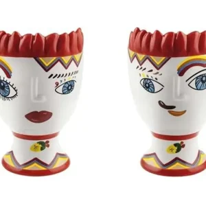 Serie 2 Portavaso maschio e femmina volto astratto alto 18 cm rosso