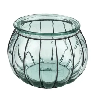 Lanterna vetro colorato con gabbia e manico metallo cm 26 h18