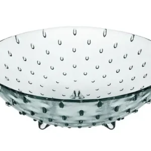 Centrotavola vetro decorazione gocce con piedini diametro 40 h11 cm