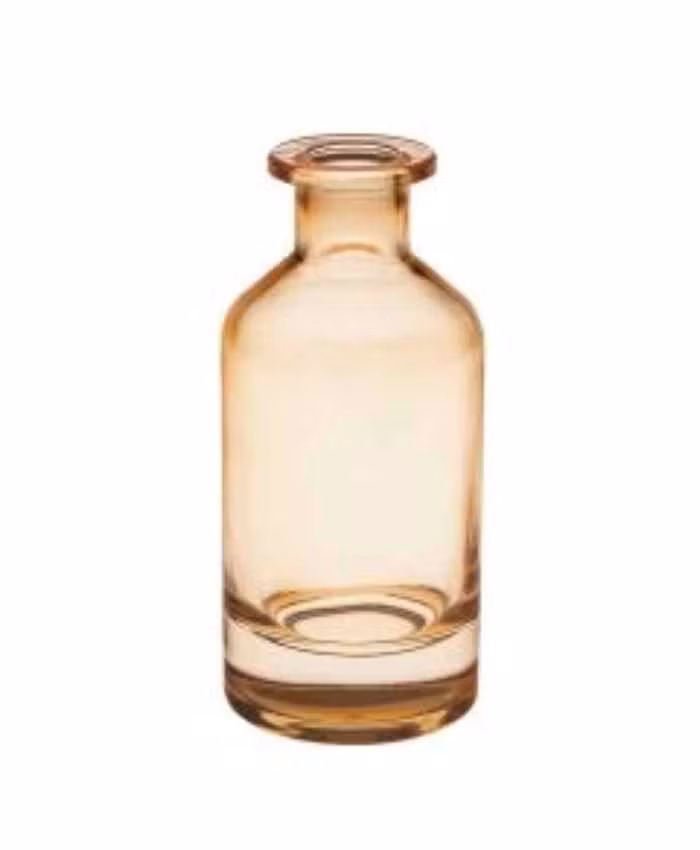 Vaso vetro monofiore bottiglietta forma cilidrica orlo ampio color ambra cm 7 h9