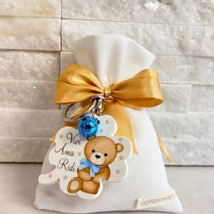 PORTACHIAVI QUADRIFOGLIO ORSETTO CIELO