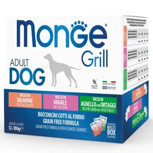 MONGE CANE BUSTE GRILL BOX SALMONE, MAIALE E AGNELLO GR 100 12 buste miste